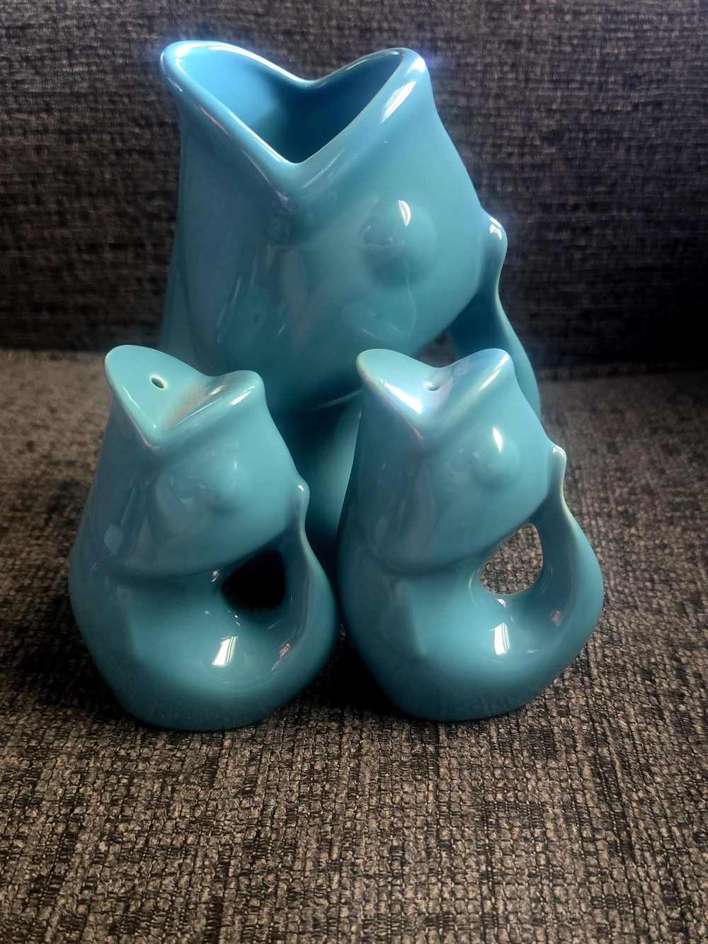 Turquoise Ceramic Fish Pitcher and Salt & Pepper Set